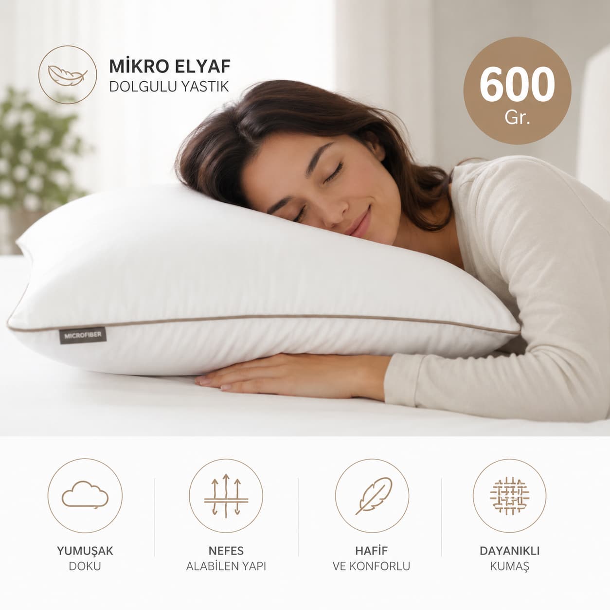 Mikro Elyaf Dolgulu Yastık