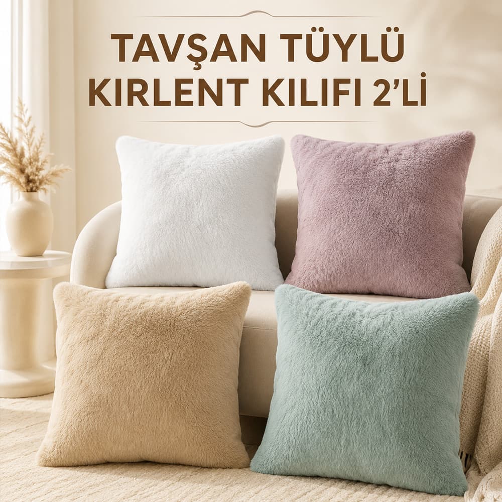 Tavşan Tüylü Kırlent Kılıfı, 2'li